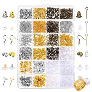 Paxcoo 2400Pcs Earring Making Supplies Kit with 24 Style Earring Hooks, Earring Backs, Earrings Posts and Earring Making Findings for Adult