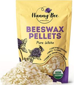 HUNNYBEE White Organic Beeswax Pellets – 1lb| Edible Beeswax Food Grade| Triple Filtered Bees Wax| Organic Beeswax for Lotion Making, Candle Wax for Candle Making, Beeswax for Lip Balm Making| Bee Wax