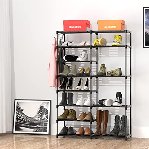 BASSTOP 8 Tiers Shoe Rack, Stackable Shoe Tower Organizer Non-Woven Fabric, Durable Boot Shoe Shelf Storage, 26-30 Pairs, Black | The Storepaperoomates Retail Market - Fast Affordable Shopping