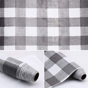 Self Adhesive Vinyl Faux Gingham Plaid Cloth Look Shelf Drawer Liner Paper for Dresser Cabinets Furniture Pantry Bookshelves Closet Shelving Table Countertop Crafts School Projects 17.7×78 Inch (Grey)