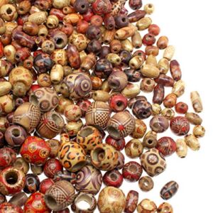 Fun-Weevz 500 PCS Wooden Beads for Jewelry Making Adults, Painted Assorted African Beads, Macrame Supplies Beads, Craft Jewelry Wood Beads for Bracelets & Necklace, Large & Small Round Barrel Tubular