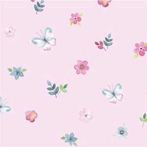 Decorative Pink Floral Butterfly Pattern Contact Paper Self Adhesive Floral Shelf Drawer Liner Cabinets Dresser Furniture Arts and Crafts Vinyl Sticker Wall Paper (17.7×78.7 Inches)