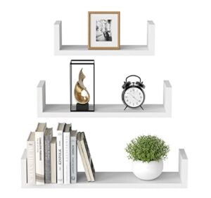 AMADA HOMEFURNISHING Floating Shelves Wall Mounted, Wall Shelf for Bedroom/Bathroom/Living Room/Kitchen, White Shelves 3 Sizes, U-Shaped – AMFS13-W