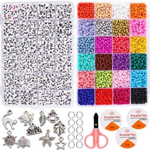 Goody King Jewelry Making Kit Beads for Bracelets – 5000+pcs Bead Craft Kit Set, Glass Pony Seed Letter Alphabet DIY Art and Craft – Gift for Her Women Kid Age 6 7 8 9 (4mm)