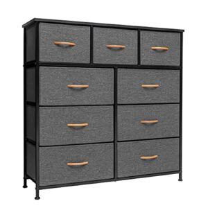 Crestlive Products Closet Dresser Organizer for Bedroom Fabric Storage Tower – Steel Frame, Wood Top, Easy Pull Bins, Handles – Drawer Unit for Bedroom, Hallway, Entryway, Closets – 9 Drawers (Gray)