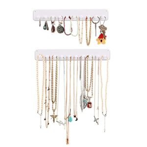 Boxy Concepts Necklace Organizer – 2 Pack – Easy-Install 10.5″x1.5″ Hanging Necklace Holder Wall Mount with 10 Necklace Hooks – Beautiful Necklace Hanger also for Bracelets, Earrings, and Keys (White)