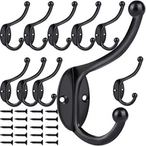 Wall Hooks, 10Pcs Coat Hooks Hardware Towel Hooks for Hanging Coats Double No Rust Black Robe Hooks Wall Mounted with Screws for Key, Towel, Bags, Cup, Hat