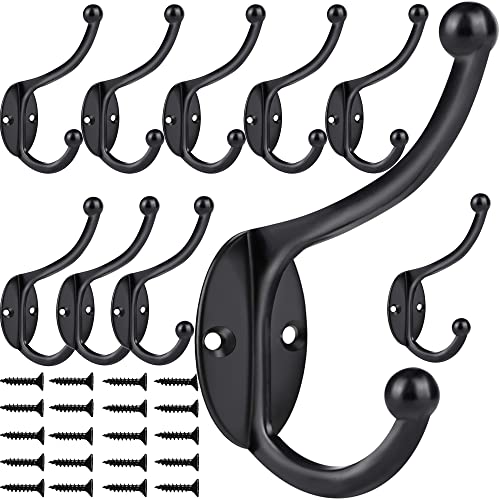 Wall Hooks, 10Pcs Coat Hooks Hardware Towel Hooks for Hanging Coats Double No Rust Black Robe Hooks Wall Mounted with Screws for Key, Towel, Bags, Cup, Hat | The Storepaperoomates Retail Market - Fast Affordable Shopping