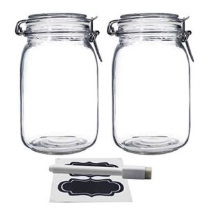 YEBODA 48oz Food Storage Canister Glass Jars with Clamp Airtight Lids and Silicone Gaskets for Multi-Purpose Kitchen Containers – Clear Square (2 Pack)