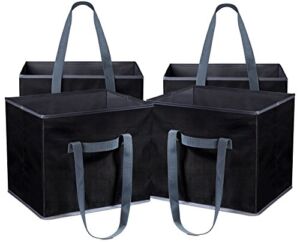 Reusable Shopping Cube Grocery Bag – These Sturdy Tote Bags will Keep your Car Trunk Groceries in Place. Long Handles to Carry in Hand or Over Shoulder. Folds Flat for Convenient Storage. (Set of 4)