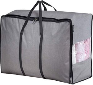MISSLO Water Resistant Thick Over Size Storage Bag, Folding Organizer Bag, Under Bed Storage, College Carrying Bag for Bedding Comforters, Blanket, Clothes (Grey)