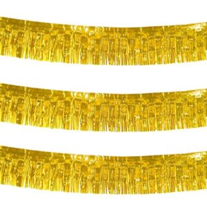 Blukey 10 Feet Long Roll Metallic Fringe Garland ( Set of 3) Gold Tassel Foil Banner – Party Supplies for Parade Floats, Fiesta Backdrop, Patriotic Decorations, Wedding, Birthday (Gold)