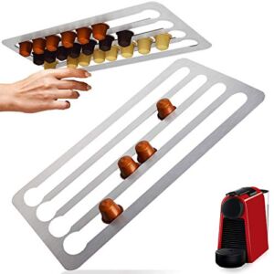Stainless Steel Capsule Holder For Nespresso Pods, Vertically or Horizontally Mounted on Walls or Under Cabinets, 16″L x 8.6″W (41cm x 22 cm) Original Line Nespresso compatible Storage Holds 44