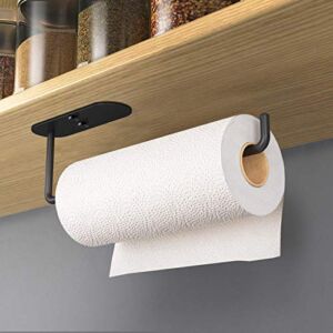 VAEHOLD Adhesive Paper Towel Holder Under Cabinet Mount, Black Paper Towel Roll Holder for Kitchen, SUS304 Stainless Steel