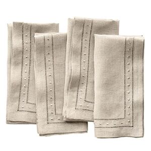 Linen Napkins – Natural 18 x 18 inch, Set of 4 Hemstitch Embroidered Dot Dinner Napkins Cloth Washable – Christmas Cloth Napkins, for Halloween, Fall and Thanksgiving