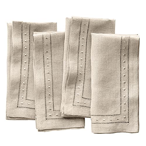 Linen Napkins – Natural 18 x 18 inch, Set of 4 Hemstitch Embroidered Dot Dinner Napkins Cloth Washable – Christmas Cloth Napkins, for Halloween, Fall and Thanksgiving | The Storepaperoomates Retail Market - Fast Affordable Shopping