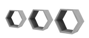 GSM Brands Hexagon Floating Wall Mounted Shelves Set of 3 Geometric Honeycomb Design