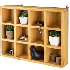 MyGift Wood Shadow Box 16×12, Wall Mounted Display Shelf with 12 Cubed Compartments