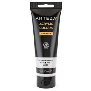 ARTEZA Acrylic Paint, Titanium White Color, (120 ml Pouch, Tube), Rich Pigment, Non Fading, Non Toxic, Single Color Paint for Artists & Hobby Painters