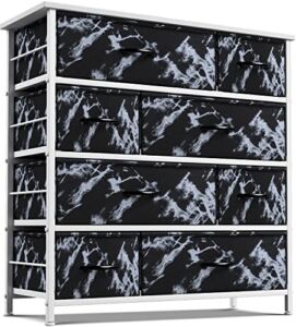Sorbus Dresser for Bedroom with 8 Drawers – Tall Chest Storage Tower Unit, for Closet, Hallway, Nursery, Entryway Organization – Steel Frame, Wood Top (Marble Black – White Frame)