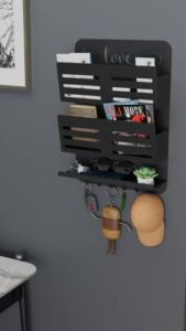 Beyond Decor Key Holder & Mail Shelf- Wall Organizer Rack for Keys, Letters, Bills, Phones – Perfect for Entryway, Kitchen (Matte Black, Love Lives Here)