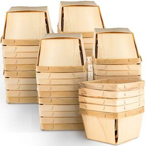 One Pint Wooden Berry Baskets (25 Pack); for Picking Fruit or Arts, Crafts and Decor; 4” Square Vented Wood Boxes