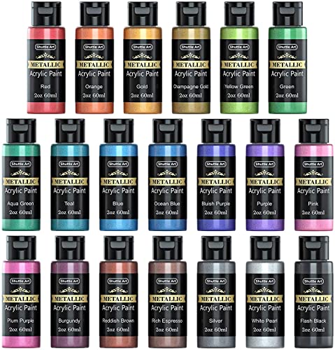 Metallic Acrylic Paint Set, Shuttle Art 20 Colors Metallic Paint in Bottles (60ml, 2oz) with 3 Brushes and 1 Palette, Rich Pigments, Non-Toxic for Artists, Beginners on Rocks Crafts CanvasWood Fabric | The Storepaperoomates Retail Market - Fast Affordable Shopping
