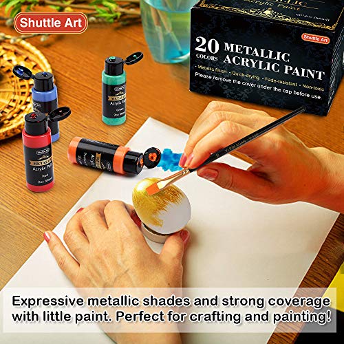 Metallic Acrylic Paint Set, Shuttle Art 20 Colors Metallic Paint in Bottles (60ml, 2oz) with 3 Brushes and 1 Palette, Rich Pigments, Non-Toxic for Artists, Beginners on Rocks Crafts CanvasWood Fabric | The Storepaperoomates Retail Market - Fast Affordable Shopping