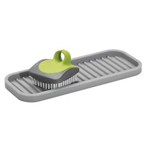 iDesign 63883 Lineo Silicone Kitchen Sink Tray for Sponges, Scrubbers, Soap, Stovetop Spoon Holder, 9″ x 3.5″ x 0.5″, Gray
