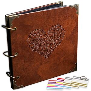 ADVcer Photo Album or DIY Scrapbook (10×10 inch 50 Pages Double Sided), Vintage Leather Cover Three-Ring Binder Picture Booth Albums with 9 Colors 408pcs Self Adhesive Photos Corners for Memory Keep