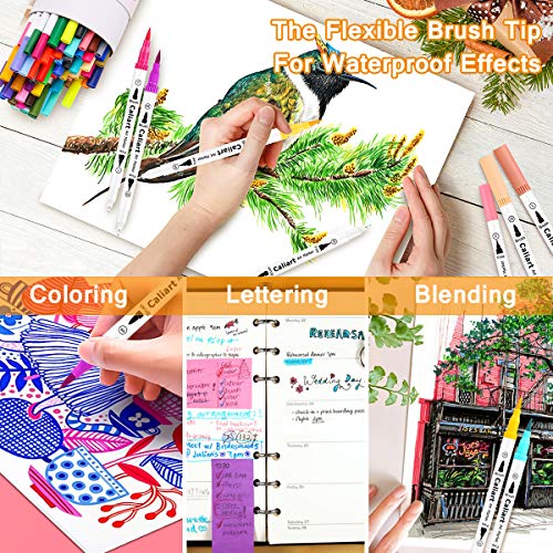 Caliart 34 Double Tip Brush Pens Art Markers, Artist Fine & Brush Pen Coloring Markers for Kids Adult Coloring Book Journaling Note Taking Lettering Calligraphy Drawing Pen Art Craft Supplies Kit | The Storepaperoomates Retail Market - Fast Affordable Shopping