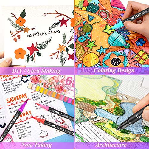 Caliart 34 Double Tip Brush Pens Art Markers, Artist Fine & Brush Pen Coloring Markers for Kids Adult Coloring Book Journaling Note Taking Lettering Calligraphy Drawing Pen Art Craft Supplies Kit | The Storepaperoomates Retail Market - Fast Affordable Shopping