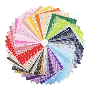 Konsait 56 Pieces 10×10” Multi-Color Fabric Patchwork Cotton Mixed Squares Bundle Sewing Quilting Craft, Craft Fabric Bundle Squares Patchwork DIY Sewing Scrapbooking Quilting Dot Stripe
