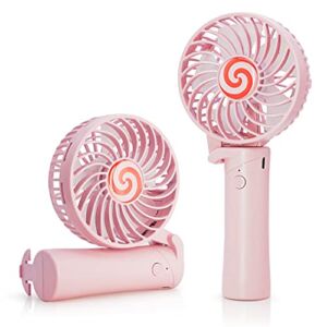 Caunedy Mini Portable Fan Handheld Small Personal Fan USB Rechargeable Battery Speed Adjustable Fan for Women Men Indoor Outdoor Travelling (Pink)