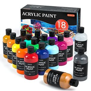 Acrylic Paint, Shuttle Art 18 Colors Acrylic Paint Bottle Set (240ml/8.12oz), Rich Pigmented Acrylic Paints, Bulk Painting Supplies for Artists, Beginners and Kids on Rocks Crafts Canvas Wood Ceramic