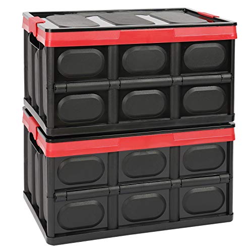 Lidded Storage Bins 2 Pack 30L Collapsible Storage Box Crates Plastic Tote Storage Box Container Stackable Folding Utility Crates for Clothes, Toy, Books,Snack, Shoe, and Grocery Storage Bin-Black | The Storepaperoomates Retail Market - Fast Affordable Shopping