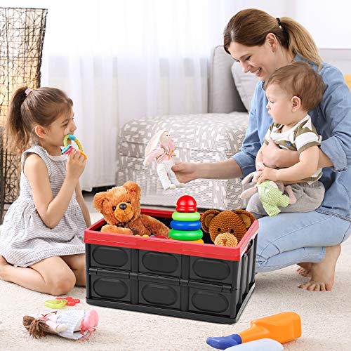 Lidded Storage Bins 2 Pack 30L Collapsible Storage Box Crates Plastic Tote Storage Box Container Stackable Folding Utility Crates for Clothes, Toy, Books,Snack, Shoe, and Grocery Storage Bin-Black | The Storepaperoomates Retail Market - Fast Affordable Shopping