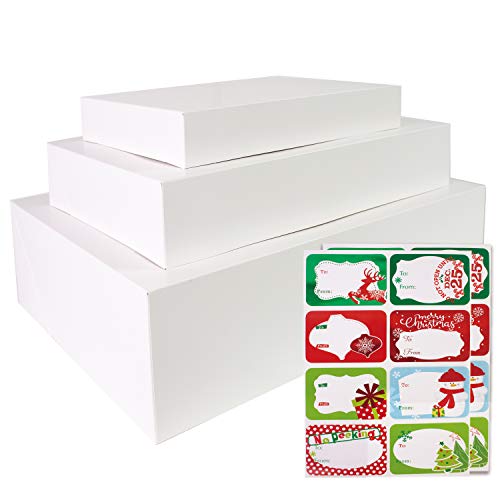 12 White Gift Wrap Boxes with Lids for wrapping Large Clothes and 80 Count Foil Christmas Tag Stickers (Assorted size for wrapping Robes,Sweater, Coat Shirts and Clothes xmas Holiday Present) | The Storepaperoomates Retail Market - Fast Affordable Shopping