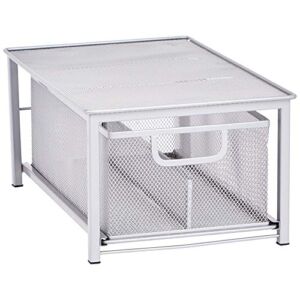 Amazon Basics Mesh Sliding Basket Drawer Storage Shelf Organizer, Silver