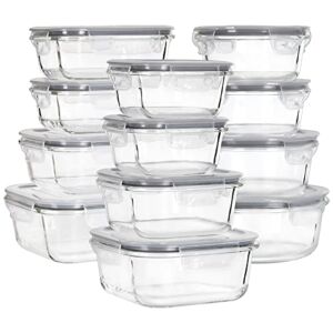 MUMUTOR Glass Food Storage Containers with Lids, [24 Piece] Glass Meal Prep Containers, Airtight Glass Bento Boxes, BPA Free & Leak Proof (12 lids & 12 Containers)