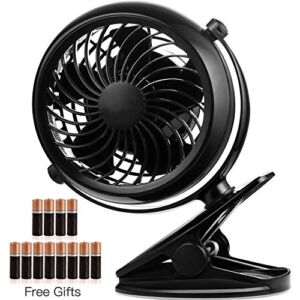 Battery Operated Fan, Battery Powered Clip Fan, 5 Inch Cordless Fan for Camping, Portable Clip on Desk Fan, Mini Quiet Personal Fan for Bed, Car, 12 Free AA Batteries