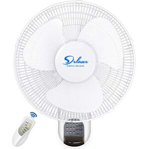 Simple Deluxe Household Quiet 16-Inch Digital Wall Mount Oscillating Exhaust Fan with Remote and Built-in Timer, Control, White