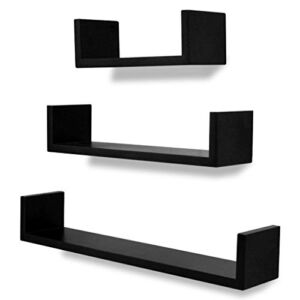 Festnight 3 Piece Floating Wall Display Shelves U-Shaped Wall Mounted Book DVD Collectables Decoration Storage Stand MDF with Matte Finish Shelf Living Room Bedroom Furniture Decor Black