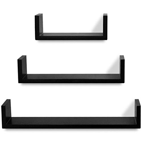 Festnight 3 Piece Floating Wall Display Shelves U-Shaped Wall Mounted Book DVD Collectables Decoration Storage Stand MDF with Matte Finish Shelf Living Room Bedroom Furniture Decor Black | The Storepaperoomates Retail Market - Fast Affordable Shopping