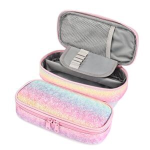 mibasies Girls Pencil Case for Kids, Pencil Pouch Boys Soft Rainbow Pen Box (Pink Blue Rainbow)