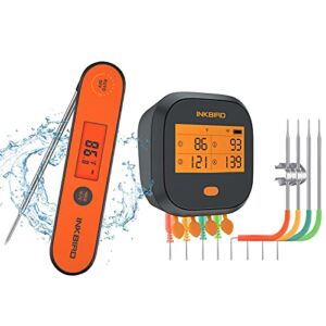 Inkbird WiFi Grill Thermometer IBBQ-4T & Instant Read Thermometer IHT-1P, Rechargeable Digital BBQ Meat Thermometers with Alarm Timer Graph Calibration Magnet for Food Oven Smoker Kitchen