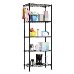 MACRO GLOBE 5-Tier Changeable Assembly Carbon Steel Standing Shelf Units,Heavy Duty Shelving Unit(350 lbs Loading Capacity),Wire Shelving Unit for Home&Kitchen,Size 21.25″ x 11.42″ x 59.06″(Black)