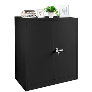 INTERGREAT Metal Storage Cabinet with Locking Doors, Lockable Steel Storage Cabinet with 2 Doors and Shelves, Black Metal Cabinet with Lock, Small Steel Cabinet for Office, Garage, Home, Shop