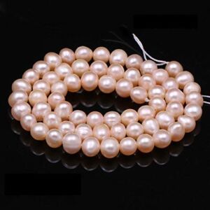 Natural Pearl Beads 100% Freshwater Natural Round Pink Pearl Loose Beads (2 Strands) with Hole 7-8mm one Strand 14.2 inch for Jewelry Making Necklace Bracelet Charms…