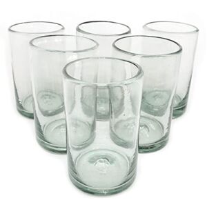 MexHandcraft – Clear Blown 14 oz Drinking Glasses, Set of 6, Mexican Handmade Glassware, Recycled Glass, Lead & Toxin Free (Drinking)